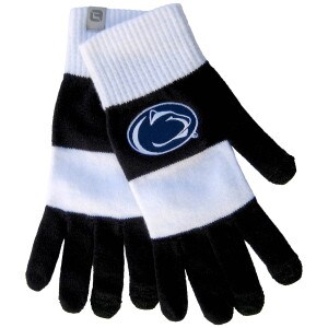 gloves navy & white rugby stripes with stitched Penn State Athletic Logo
